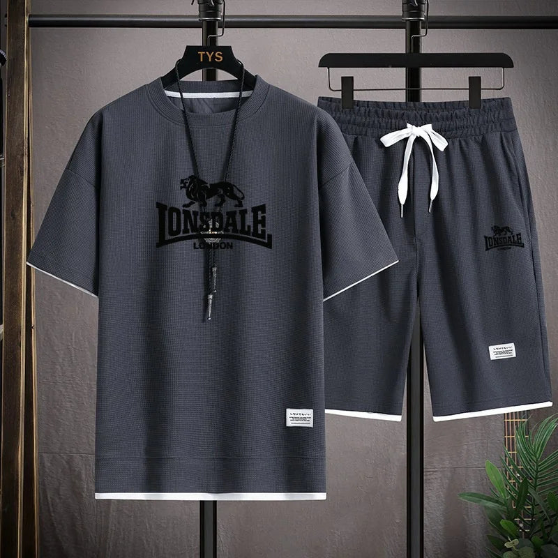 Brand-new summer comfortable men's sportswear, 2026 model fitness casual short-sleeved T-shirt and shorts set, two-piece set