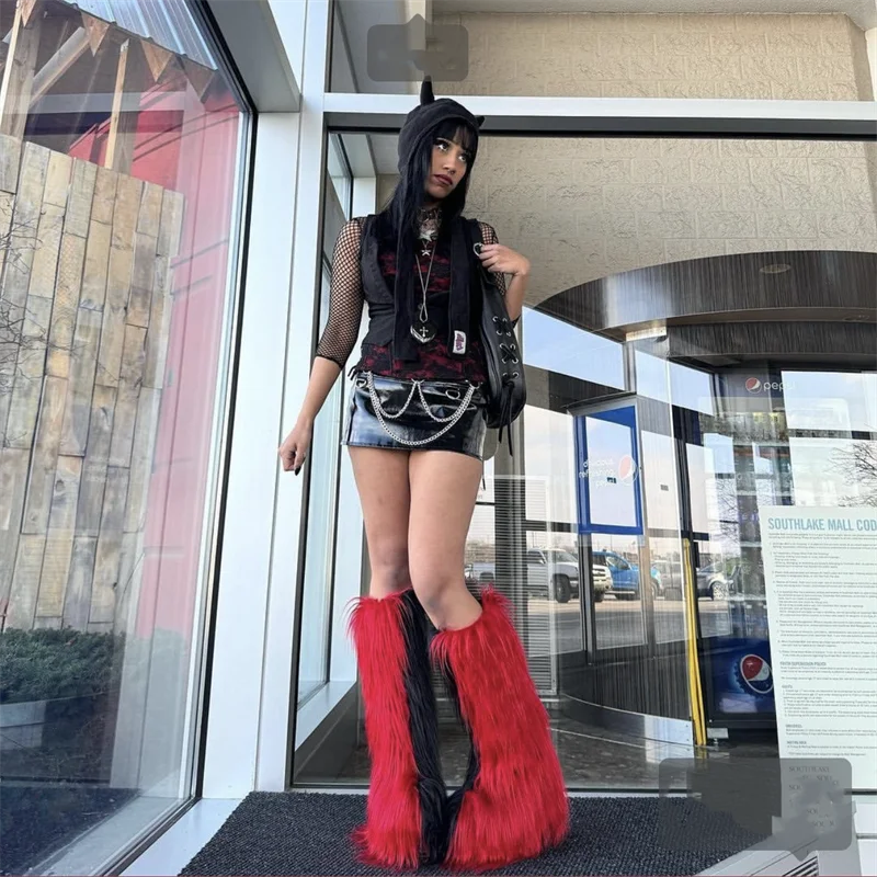 Hot Sale Ins Fashion Long Women Furry Boots Winter Knee Length Keep Warm Ladies Snow Boots