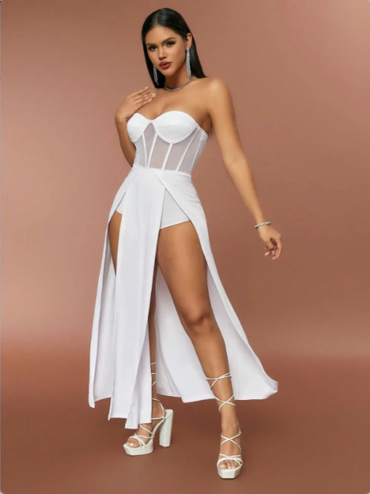 D&M Summer Luxury sexy Off Shoulder Irregular Swinging Collar Split evening gown vestidos Sleeveless Dresses Woman Clothing