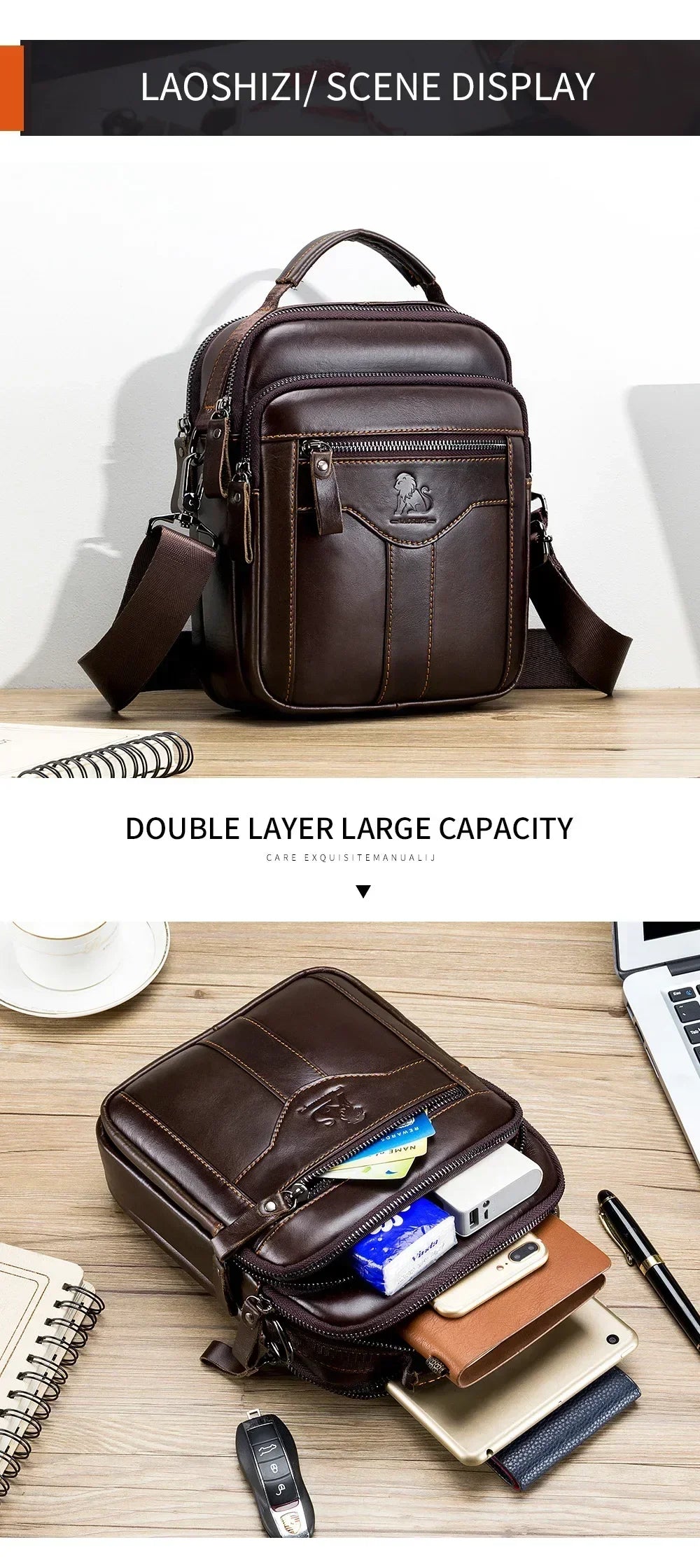 New Handbag Men's Bag Genuine Leather Shoulder Bag Husband luxury design messenger bag crossbody bags for men