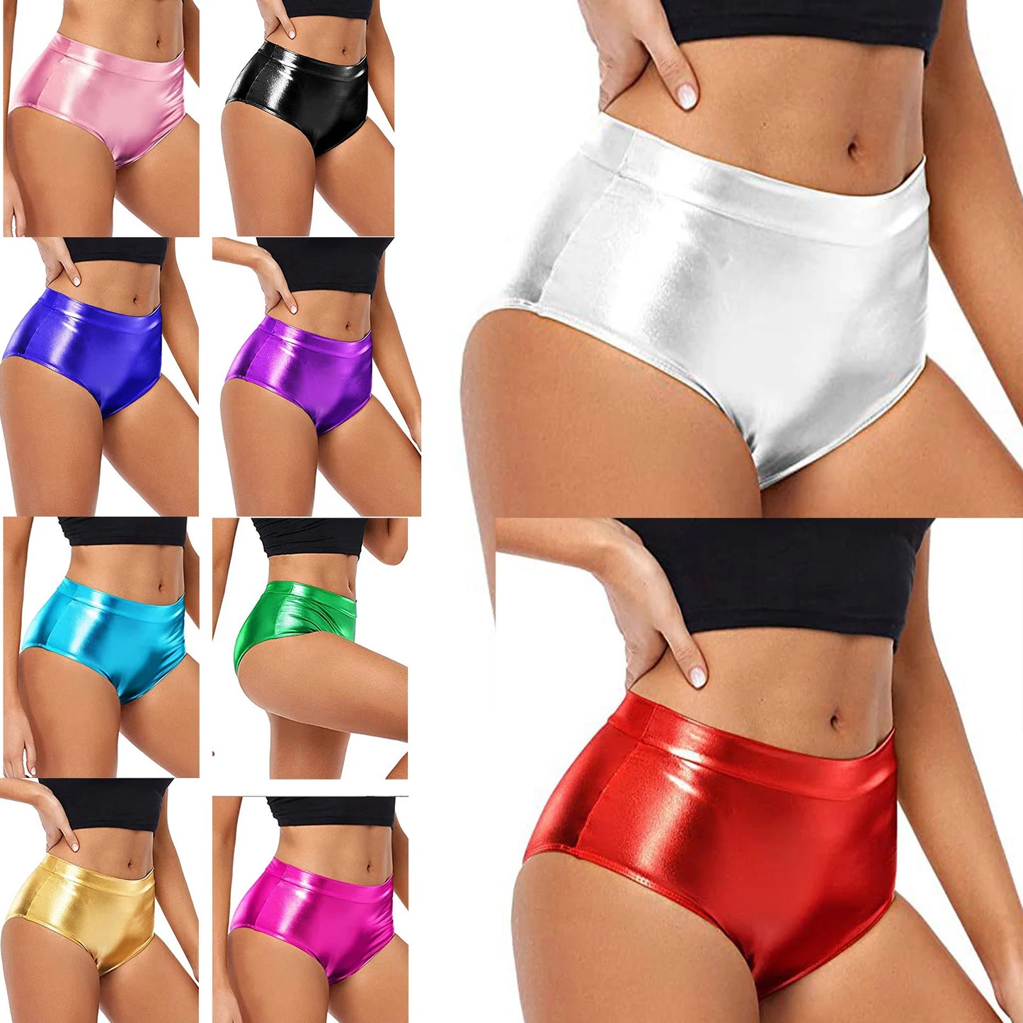 Women Metallic Booty Shorts Boxer Briefs Shiny Panties Hot Pants Clubwear Party Costume Music Festival Rave Pole Dancing Bottoms