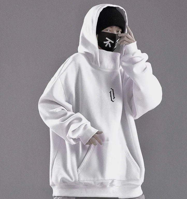 Embroidery Turtleneck Sweatshirt Oversized Y2K Men Women Hoody Japanese Ninja Hoodies Autumn Hip Hop Fleece Pocket Streetwear