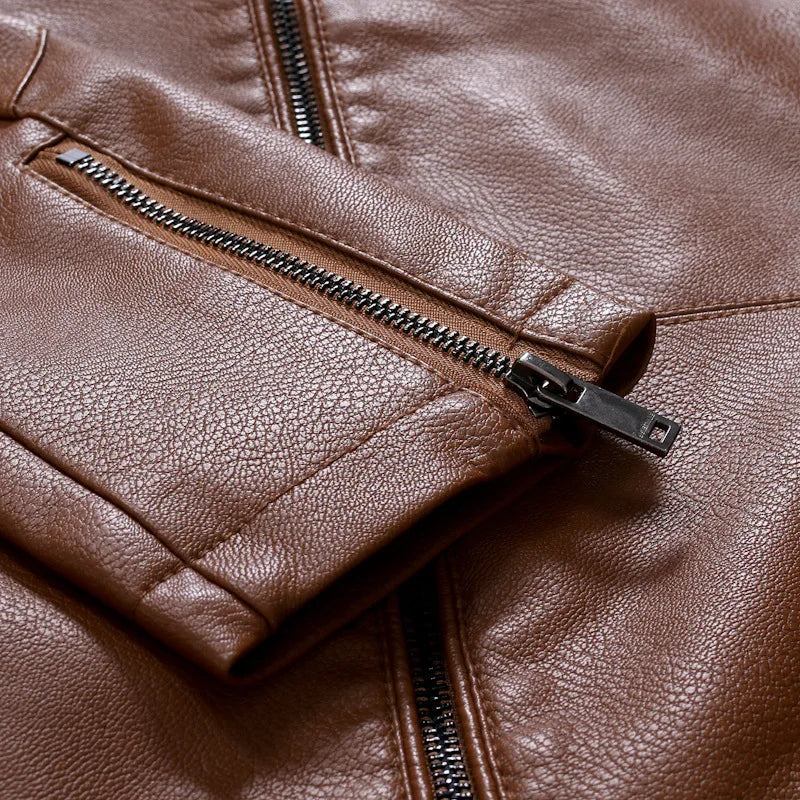Men's Motorcycle Leather Jacket Autumn Winter Stand Collar Biker Jacket Korean Fashion PU Leather Coat Slim Fit Men's Outerwear