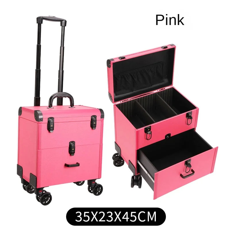 Embroidery Toolbox Beauty Nail Eyelashes Make-up Case Storage Mute Spinner Wheels Cosmetic Trolley Suitcase