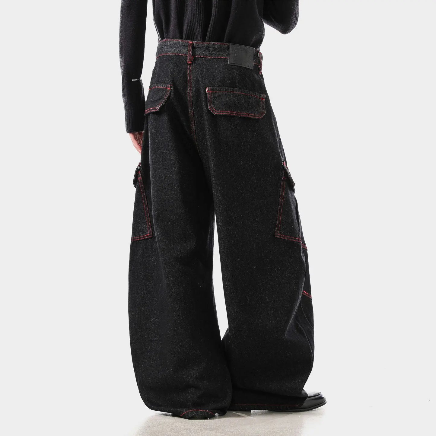 American Retro Washed Denim Jeans Multi Pocket Loose Slimming Long Trousers Straight Cut Mid Waist Zipper Fly Casual Jeans