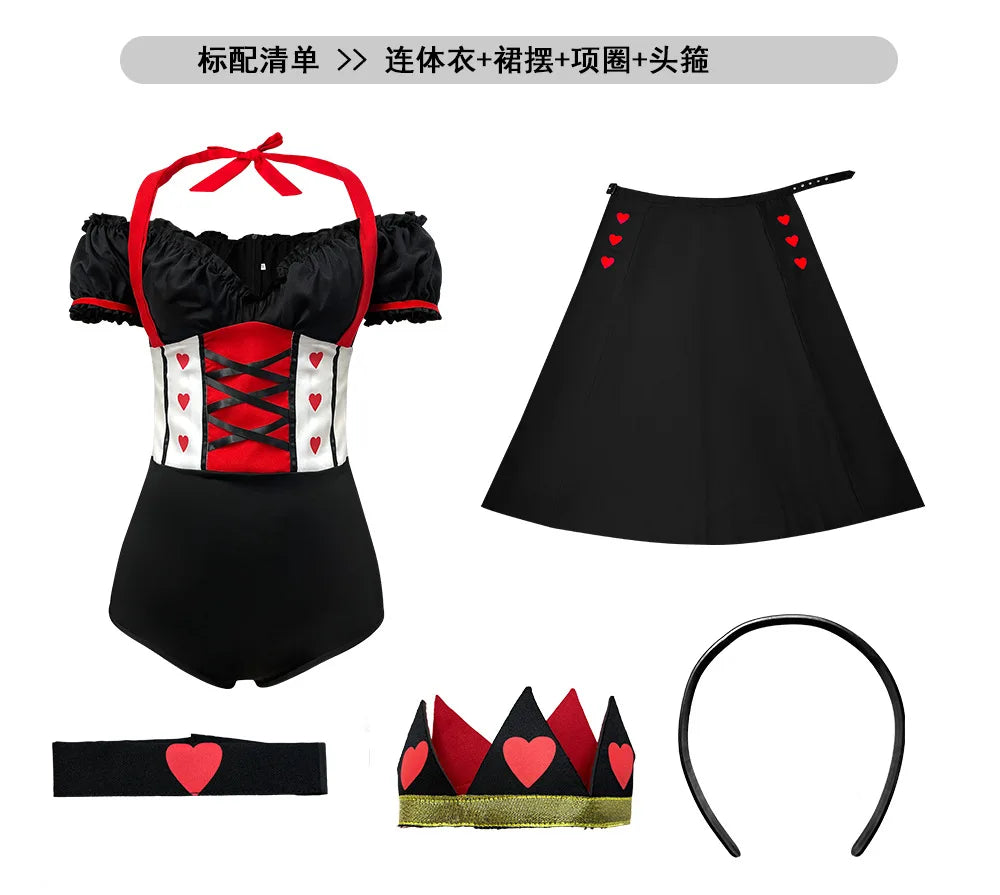 Adult Women Halloween Cosplay Red Heart Princess Queen of Hearts Alice in Wonderland Poker Queen Cosplay Masquerade Costumes
