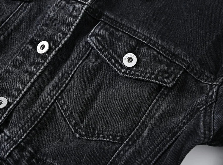 2026 Women's Blue Shorts Denim Jacket, Fashion Casual Coat Black Lapel Single-breasted Long-sleeved Female Overcoat S-XXXL
