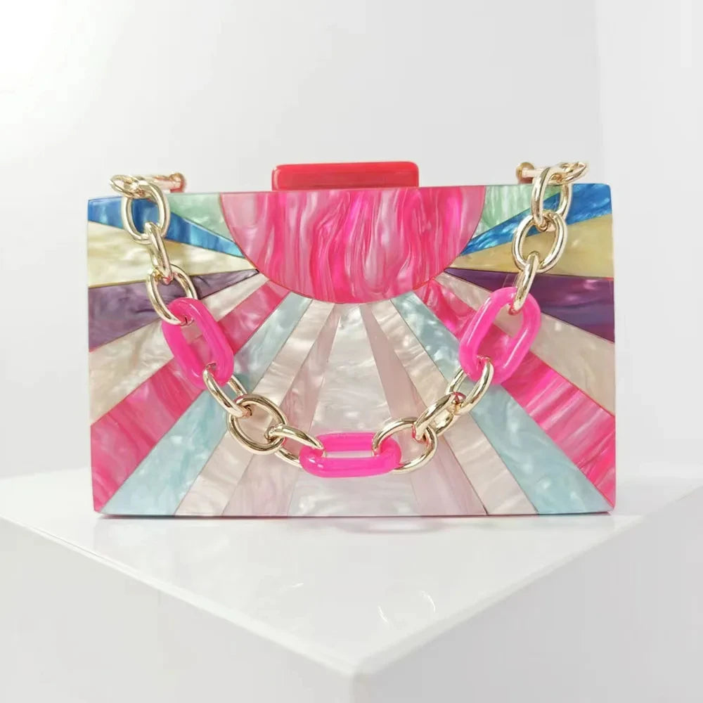 Colorful Striped Women Handbags Acrylic Luxury Party Evening Bag Woman Wedding Cute Box Clutch Purse And Handbag Mini Flap Bag
