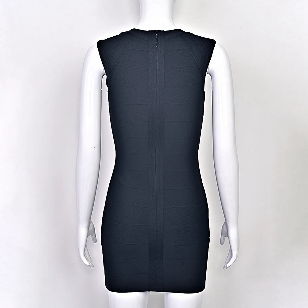 BEAUKEY Luxury Sexy Plunge V Bandage Dress Stripes Slim Bodyocn Mini Party Celebrity Evening Dress Elastic Knitted Vestidos