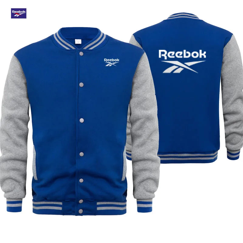 Reebok Men's Sports Baseball Jacket, Suitable for Autumn and Winter Seasons. Korean-Style Fashion, Buttoned Stand-Up Collar Desi