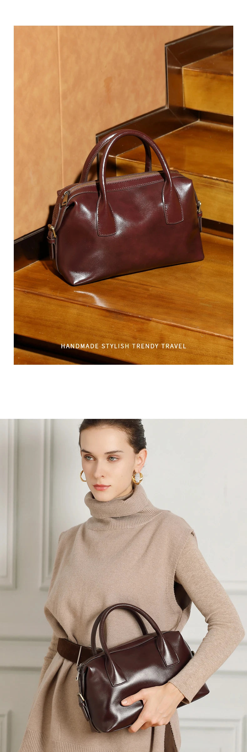 BURMINSA Genuine Cowhide Leather Handbags For Women Retro Pillow Top Handle Bags Bowling Daily Work Crossbody Shoulder Purses