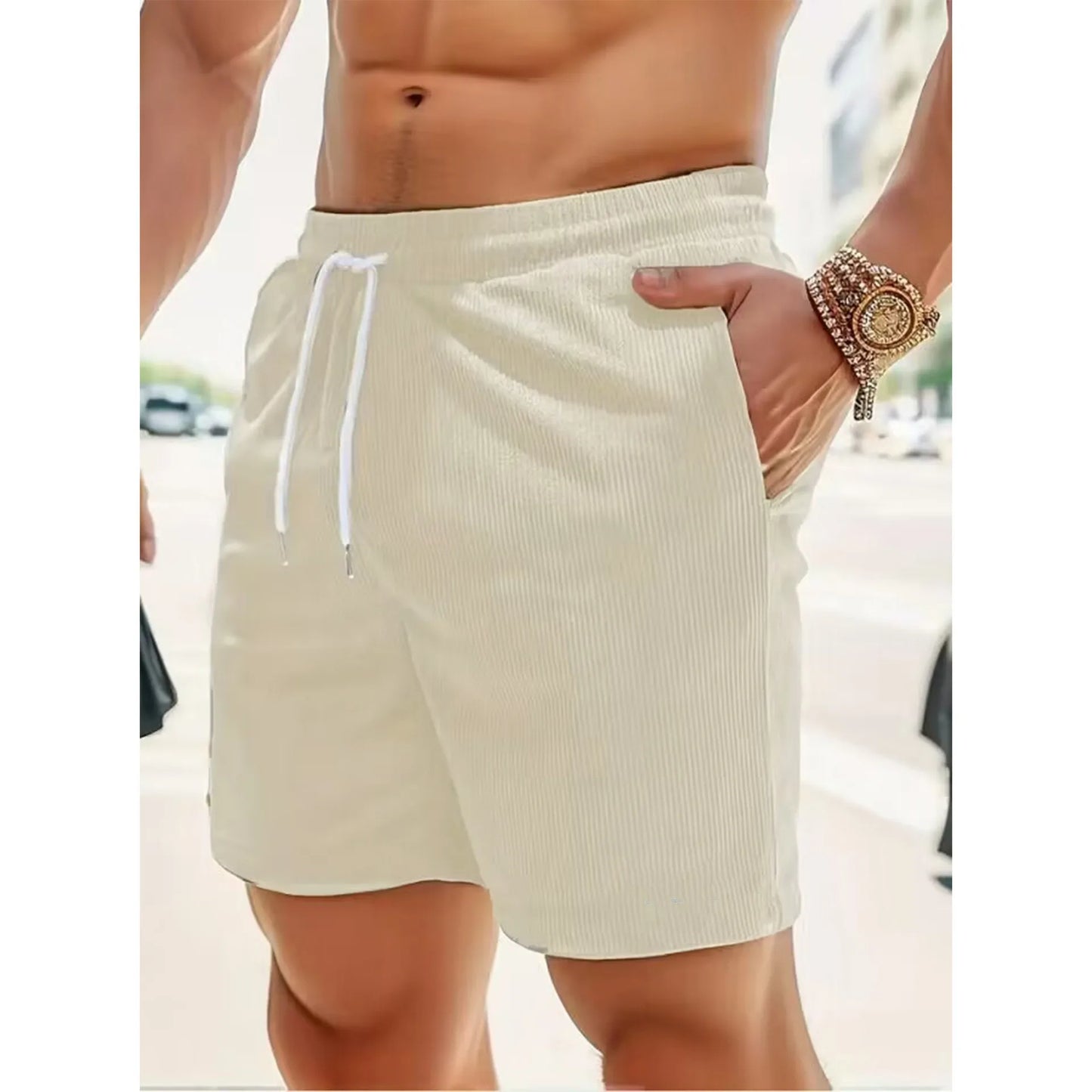2026 Summer Men Corduroy Shorts Casual Lightweight Loose fit Men's Beach Board Shorts Short Pants Trousers