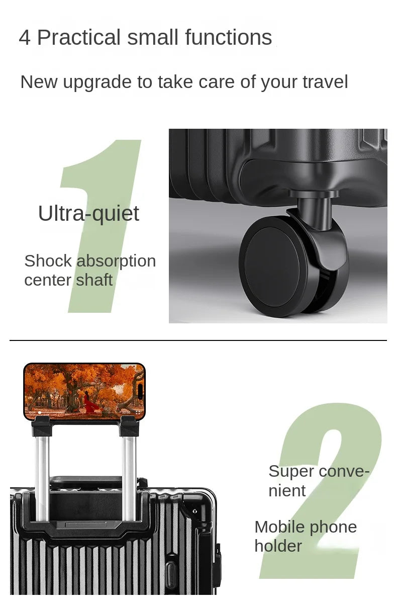 Front Opening Suitcase 20 inch Boarding Box Trolley Case 28/30 inch Luggage Large Capacity Aluminium Frame Suitcase Password Box