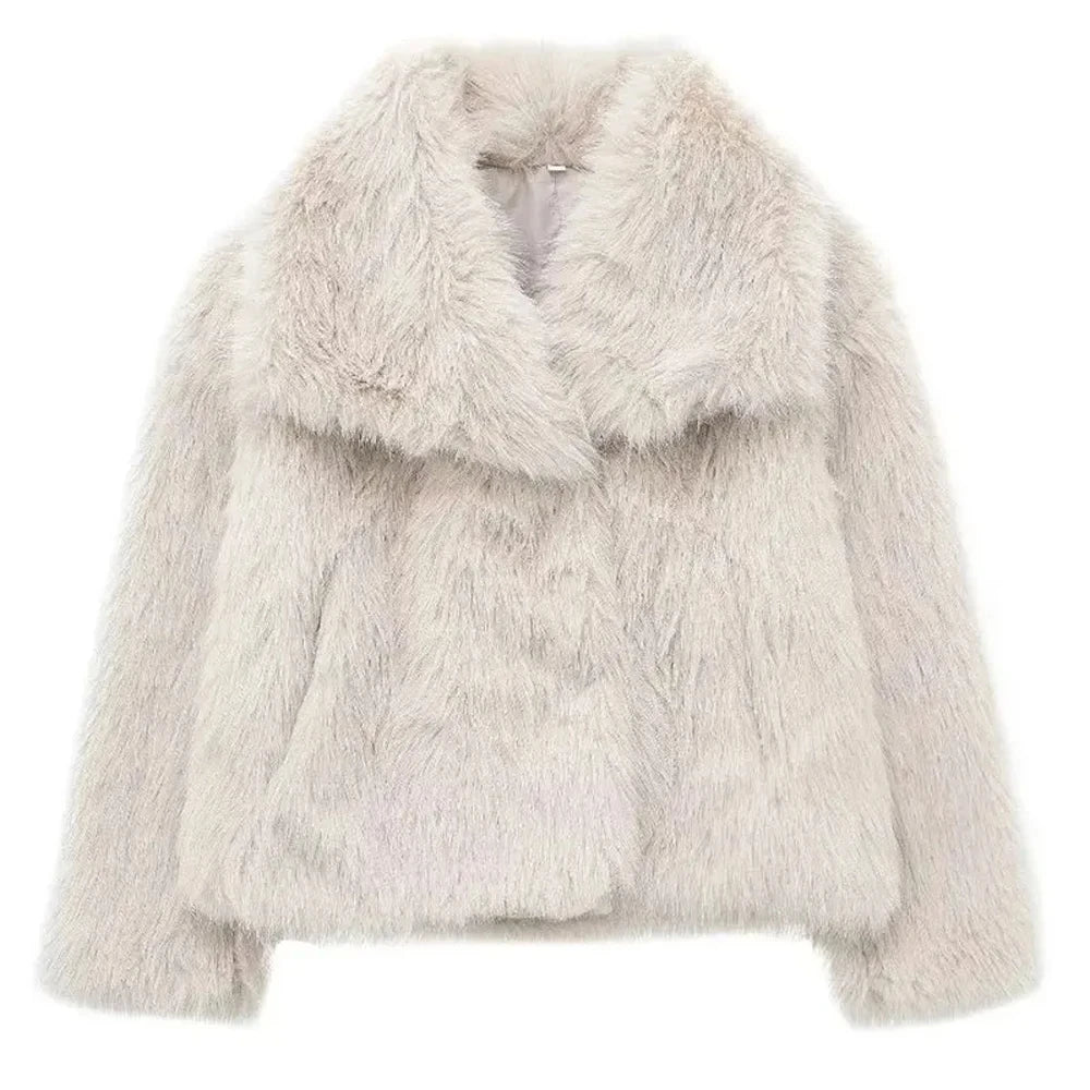 HH 2025 Winter Coats For Women New Artificial Fur Effect Loose Cropped Coat Female Versatile Streetwear Women's Cardigan