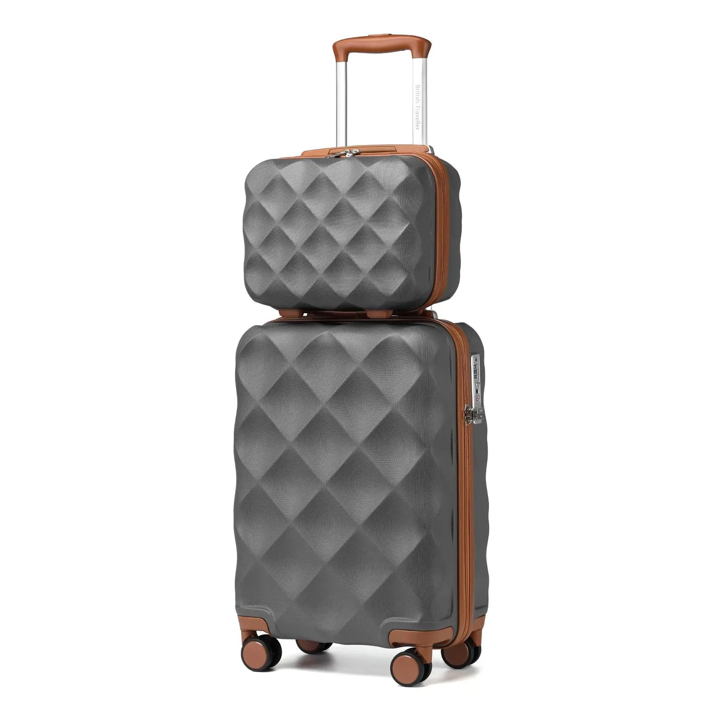 British Traveler 2 Piece Luggage Set | Cabin Case with TSA Lock & Toilet bag | 4 Double Rollers | 31 + 54 cm