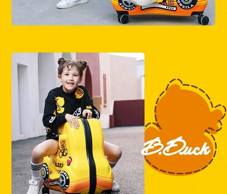 Cute Pony Cartoon Suitcase for Children Can Sit and Ride Carry on Kids Luggage Baby Trolley Case Boarding Cabin 20 Inch