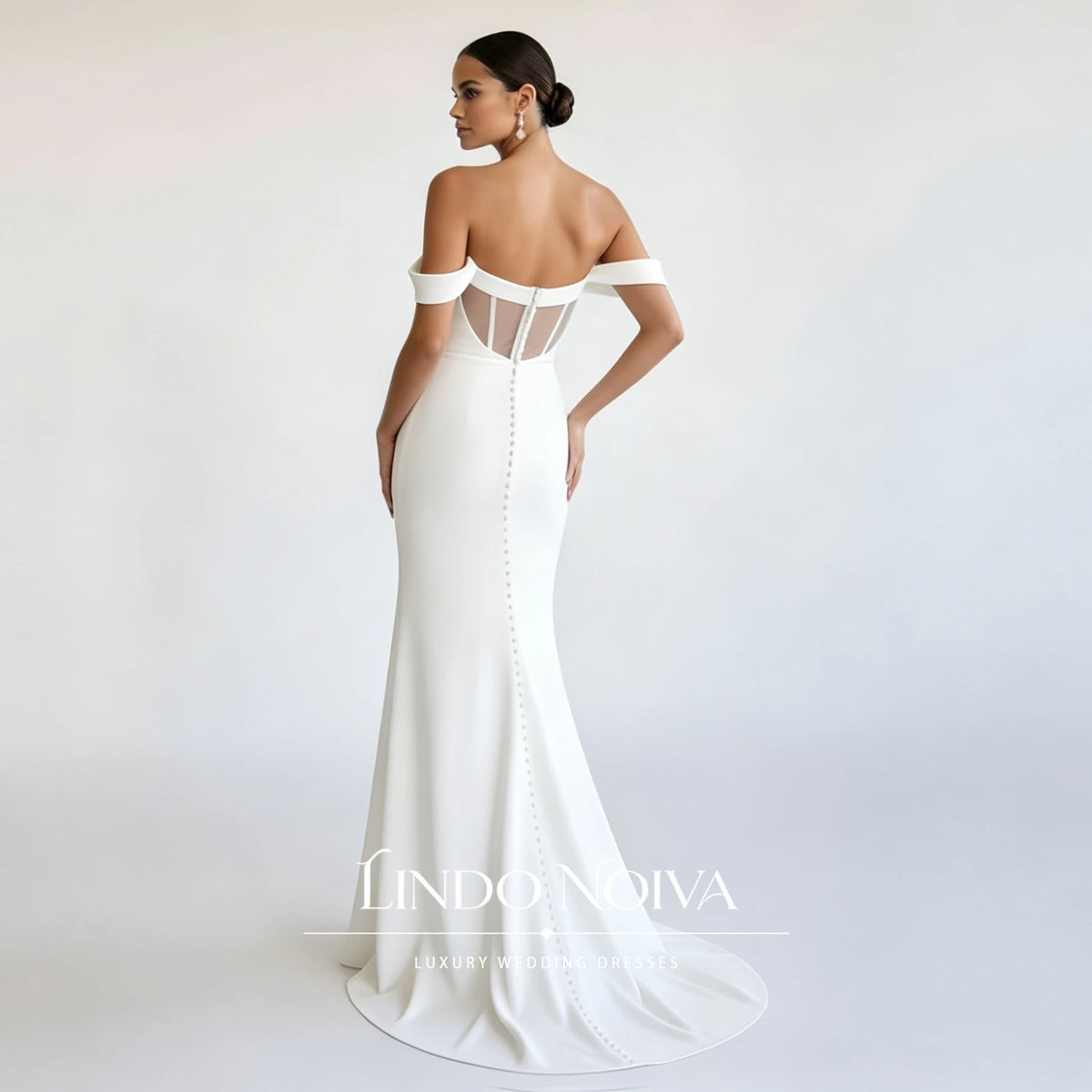 LINDO NOIVA Off The Shoulder Satin Mermaid Wedding Dress Smiple Sweetheart Bridal Gown Court Train Vestido De Novia Customized