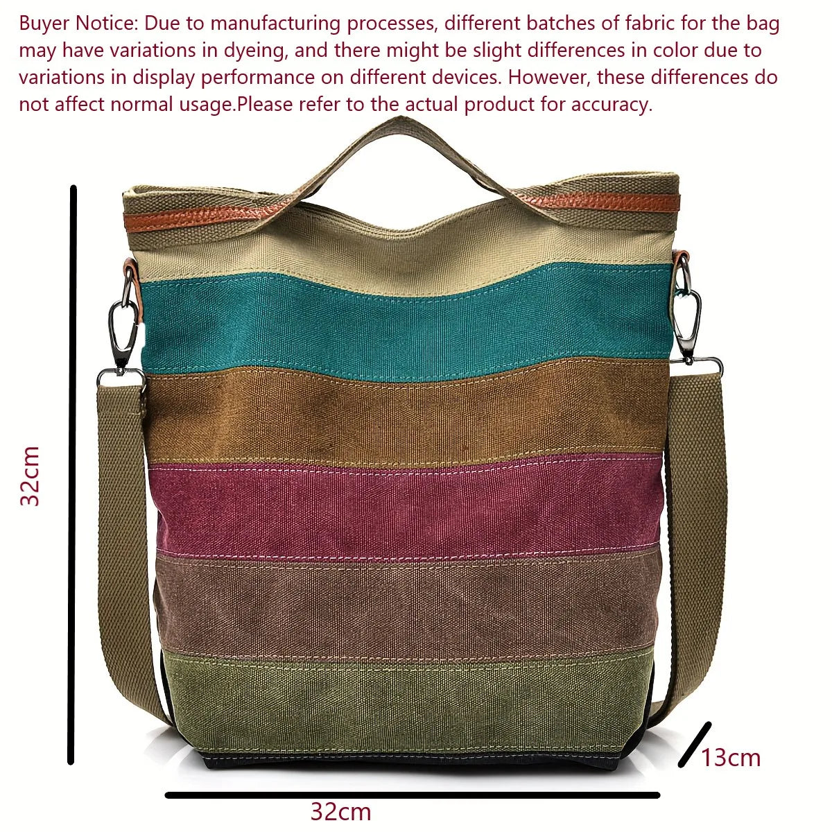Women's patchwork handbag versatile contrast color striped canvas shoulder crossbody bag