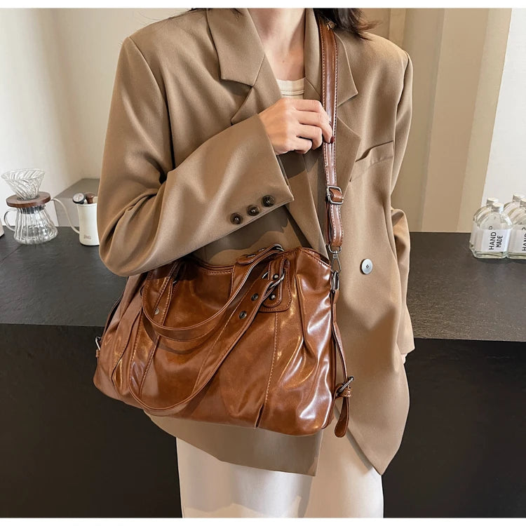 Large Capacity PU Shoulder Bag Rivet Buckle Thread Solid Casual Tote Crossbody Bag 2025 Hot Sale Bags for Women Bolsas Femininas