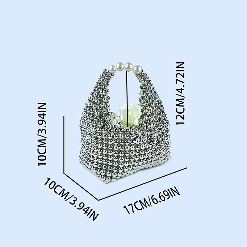 European and American high-end texture handmade silver beaded pillow bag, banquet bag, fashionable and versatile