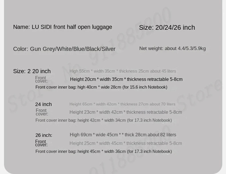 Front-opening Luggage with 24-inch Multi-functional Cup Holder Portable 20-inch Carry-on Suitcase 26-inch Large Capacity