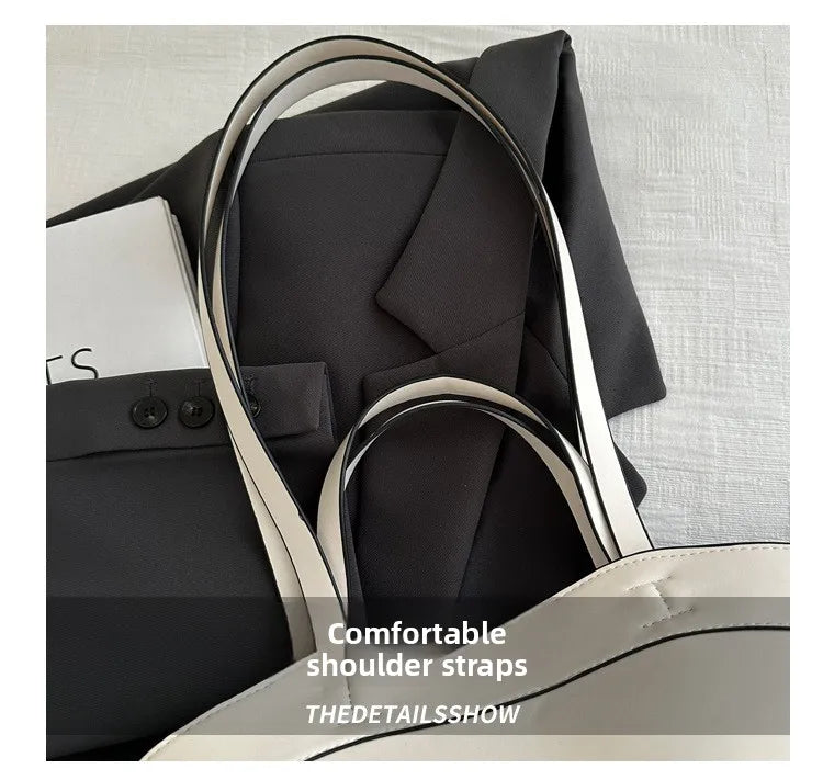 Solid Color Soft Leather Handbag Women Single Shoulder Tote Bag, Large Capacity Commuting Set Handbags Shopping Cross Body Bags