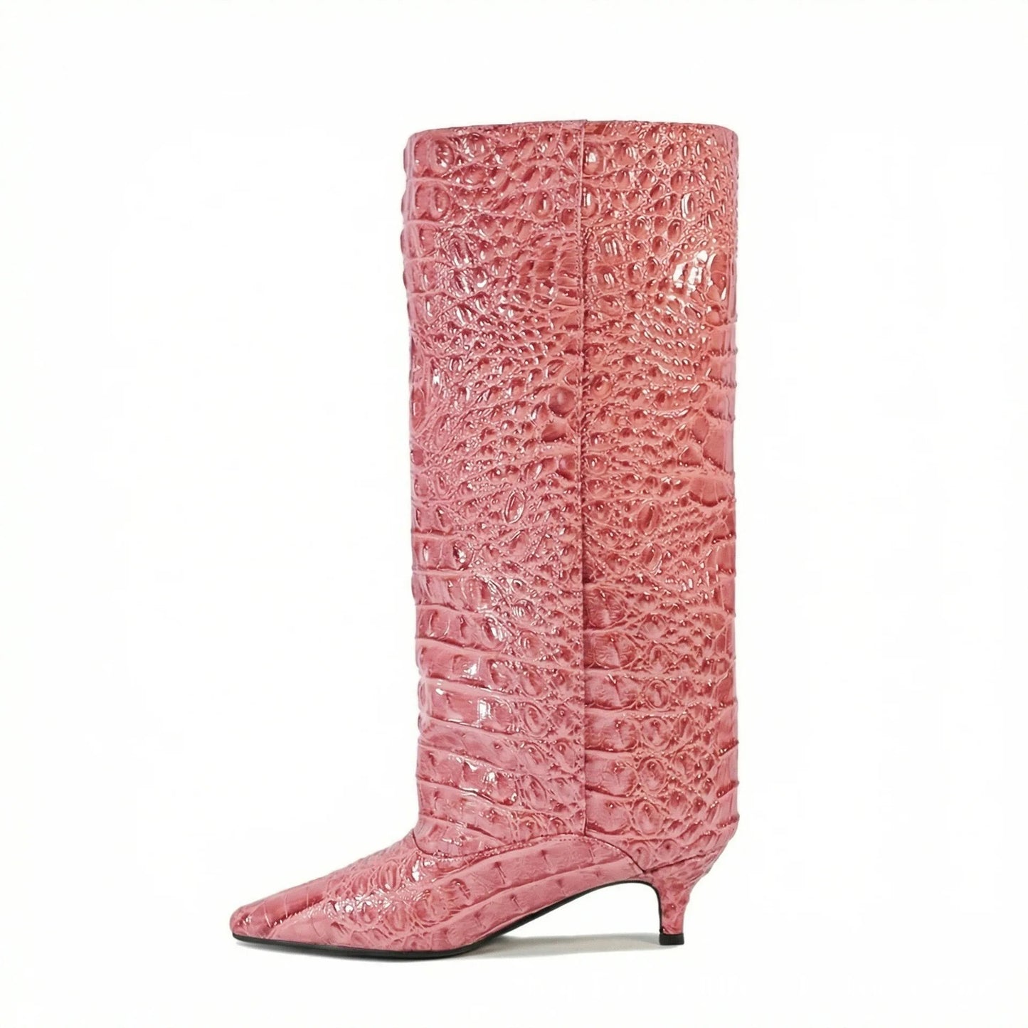 Women's Spring and Autumn New Cat Heel Wide Knee Knee Boots Fashion Pointed Women's Low Heel Mid Heeled Boots