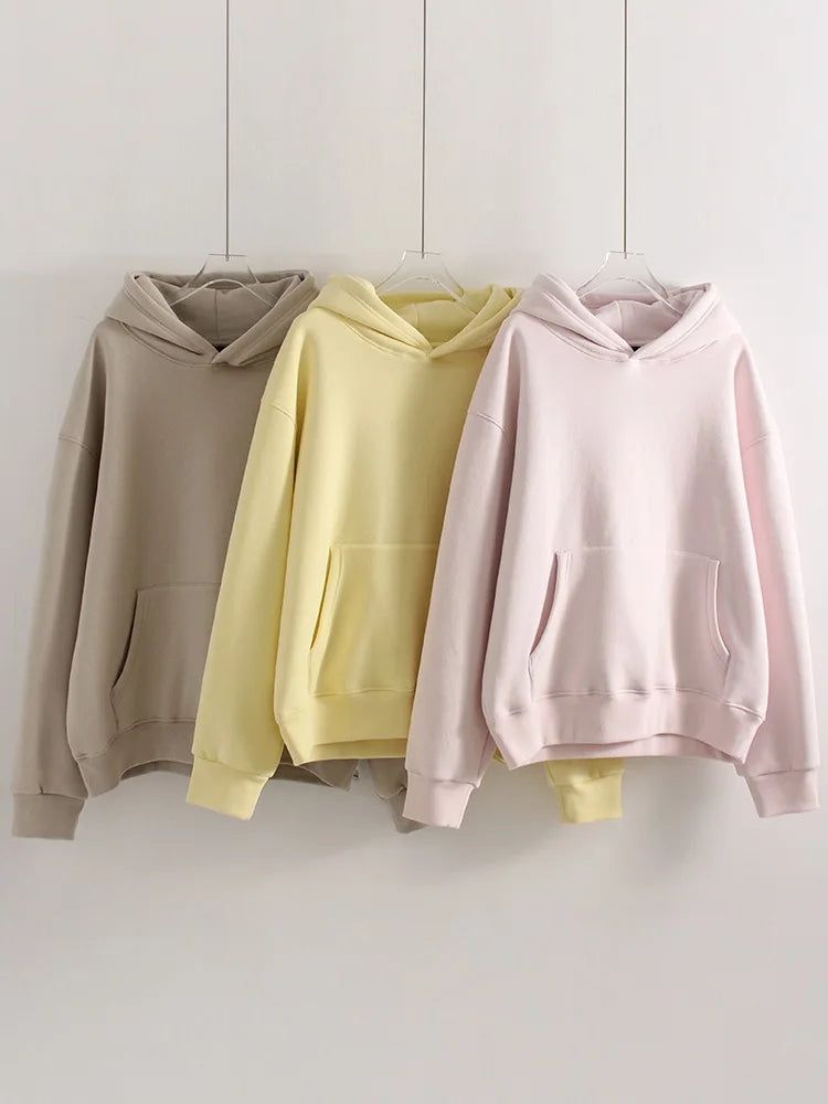 Winter Warm Hoodies Oversized For Women With Fleece Inside Yellow Thick Sweatshirts With Hooded Women Pink Hoodies Velvet Winter