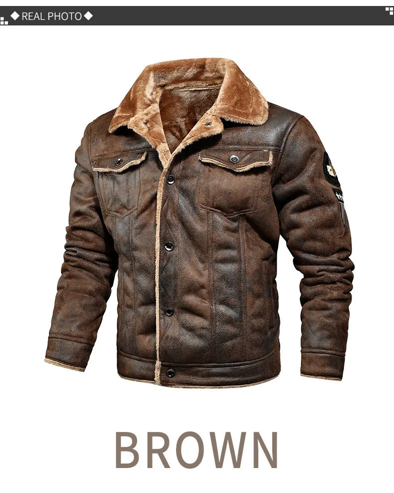High Quality Leather Jackets Casual Man Winter Fleece Motorcycle Faux Leather Jacket Male Anti-wind Lapel Zipper Jackets Men