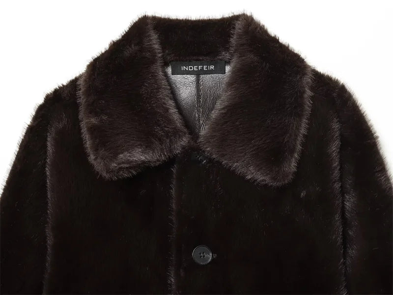Women's Jacket 2025 Autumn/Winter New Arrivals Dark Brown Long-Sleeve Faux Leather Reversible Jacket Stylish and Unique