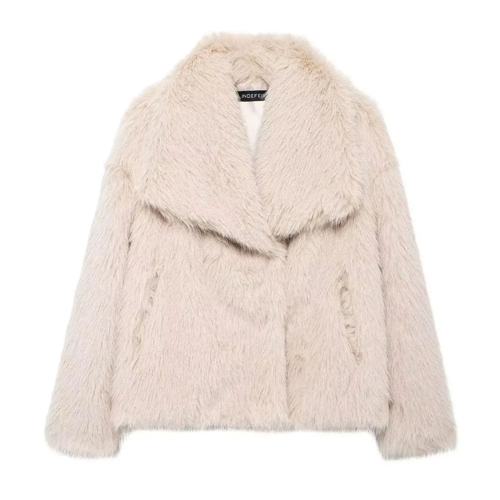 HH 2025 Winter Coats For Women New Artificial Fur Effect Loose Cropped Coat Female Versatile Streetwear Women's Cardigan