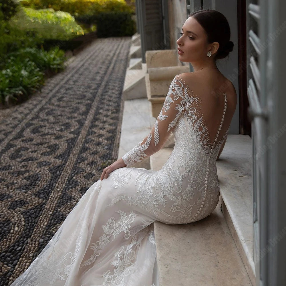 2024 Celebrity Mermaid Women Wedding Dresses Lace Long Sleeves Bridal Gowns Popular Princess Ball Vestidos De Novias Customized