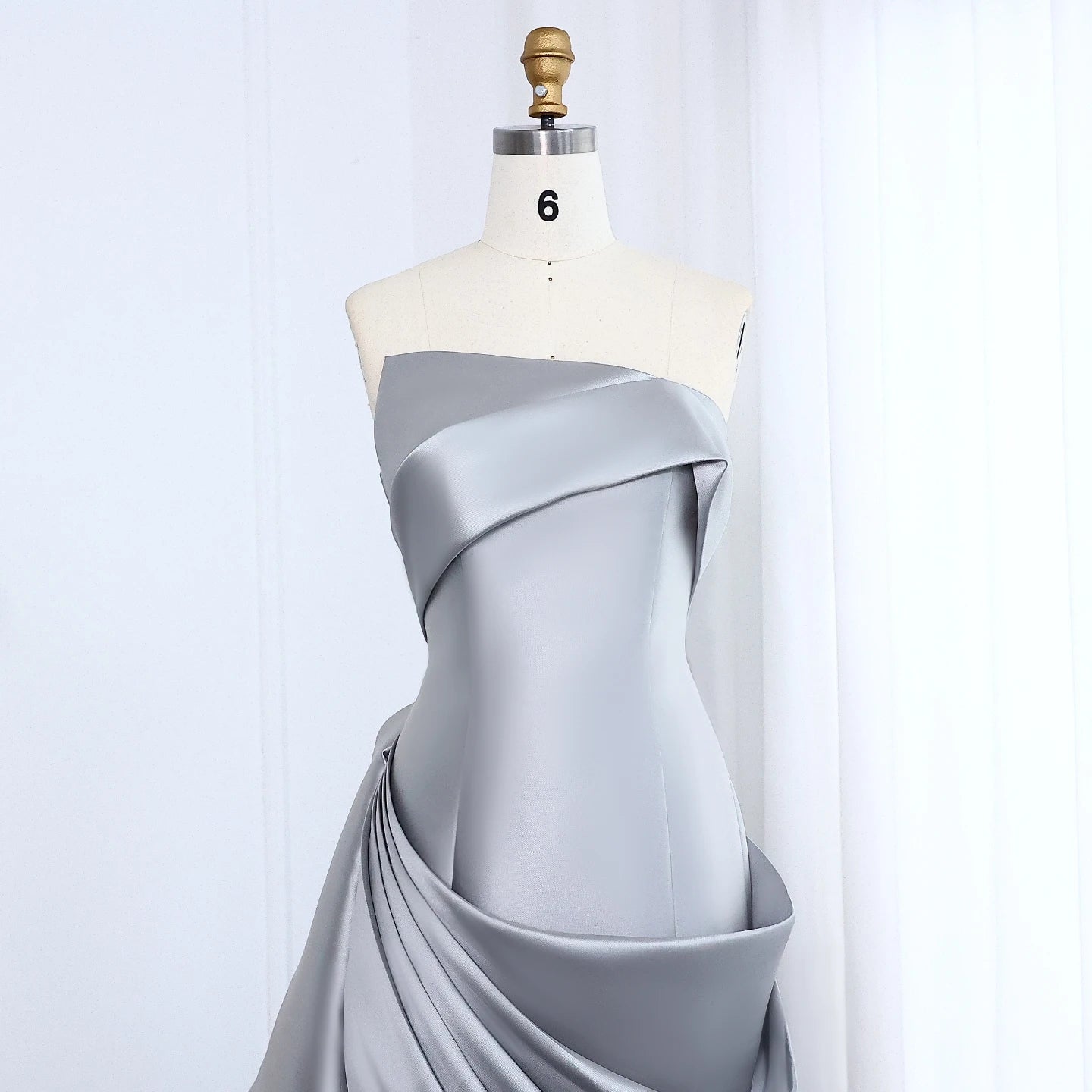 Sharon Said Women' s Elegant Wedding Prom Gown Silver Satin Formal Evening Party Dress Draped Mermaid Strapless SF231 Customized