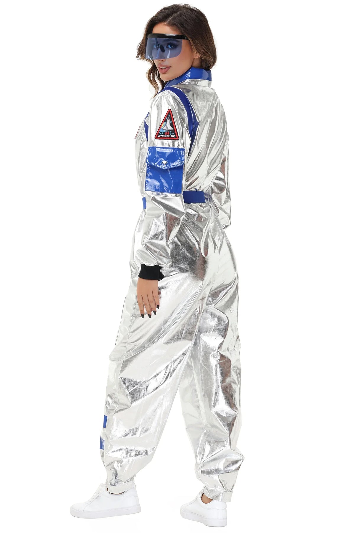 Adults Silver Astronaut Costume Space Suit Men Women Couple Jumpsuit Cosplay Halloween Carnival Party Dress Up