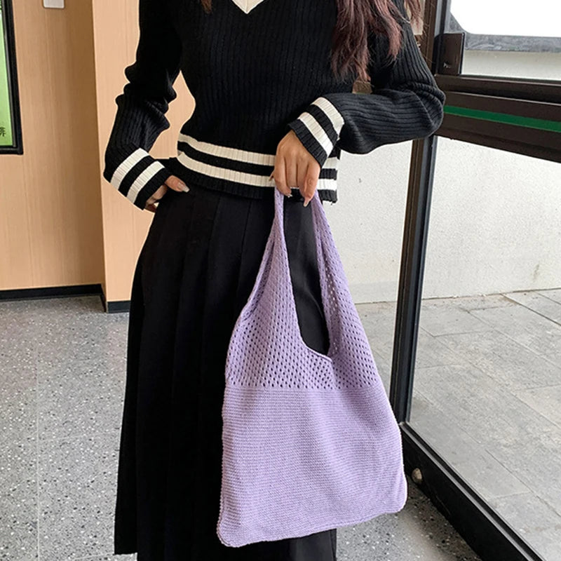 Large Capacity Shoulder Bags Fashion Women Hollow Woven Crochet Bag Knitting Handbags Eco Female Shopping Tote
