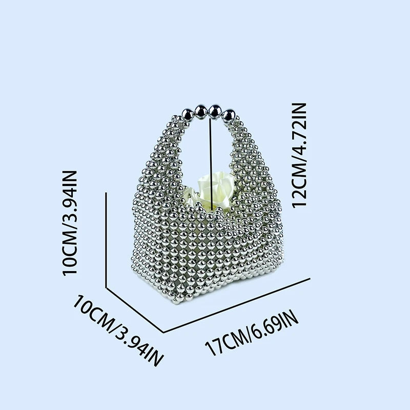European and American high-end texture handmade silver beaded pillow bag, banquet bag, fashionable and versatile