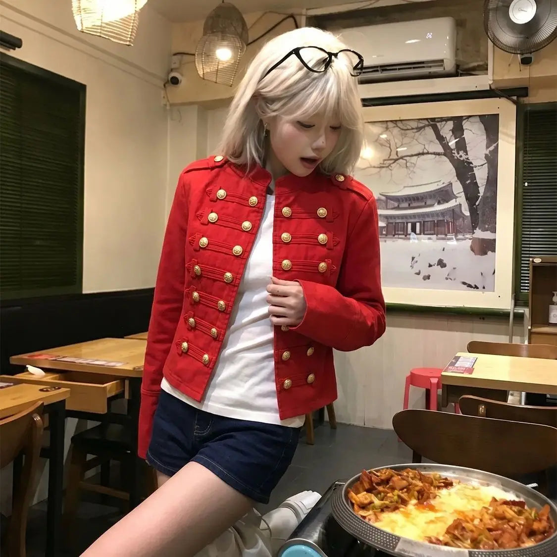Cardigan Jacket For Women Red Metal Button Palace-Style American High-Street Denim Black Jean New Short Korean Chic Coats Black