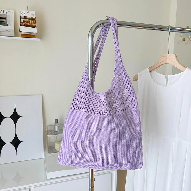 Large Capacity Shoulder Bags Fashion Women Hollow Woven Crochet Bag Knitting Handbags Eco Female Shopping Tote