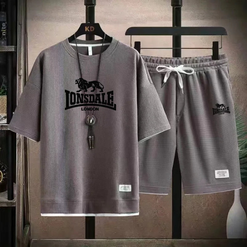 Brand-new summer comfortable men's sportswear, 2026 model fitness casual short-sleeved T-shirt and shorts set, two-piece set