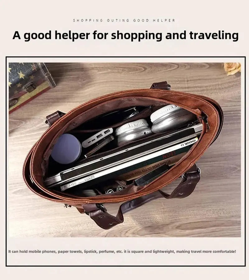 Vintage Women's Tote Bag 2025 New PU Leather Shoulder Bag Large Capacity Handbags Retro Style Crossbody Bags for Women