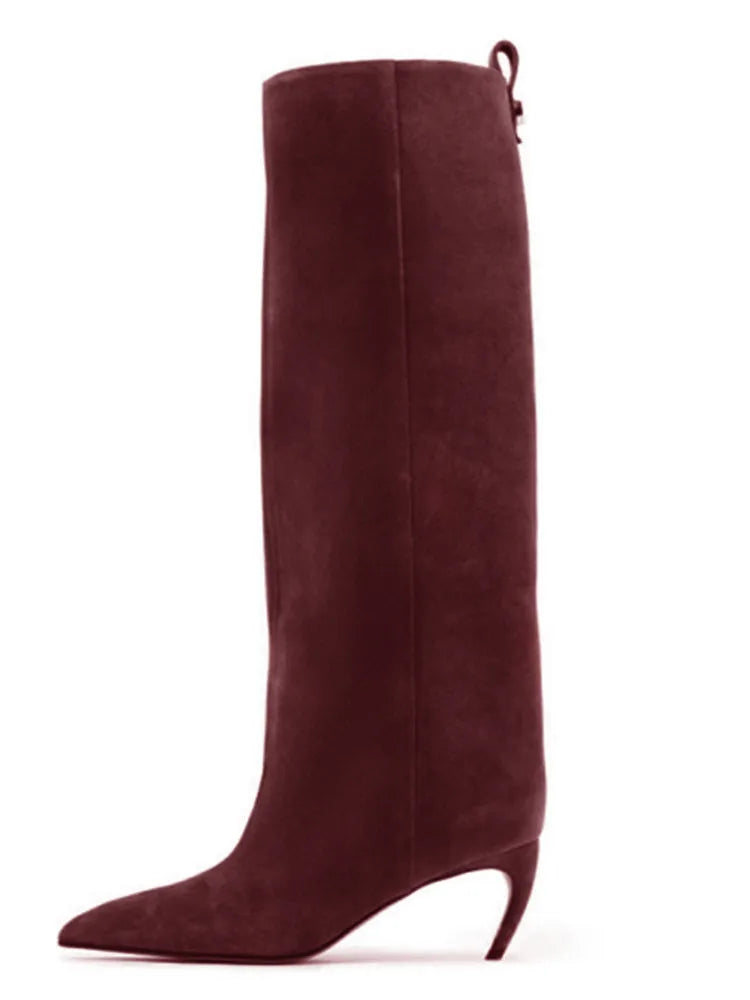 Women's Slim Fit High Heels Knee High Boots Autumn and Winter Fashion Women's Pointed Mid Top Boots, Large Women's Boots