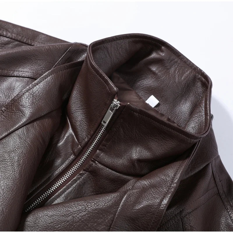 Fashion Solid Faux Leather Women's Jacket  Lapel Waist Cinching Loose Long Sleeves Coat Chic 2026 Spring Autumn New Street Wear