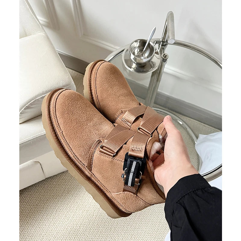 2026 Winter New Style Wang Yibo Same Top Leather Outdoor Warm Men's Boots Fashion Versatile Short Tube Men's Snow Boots