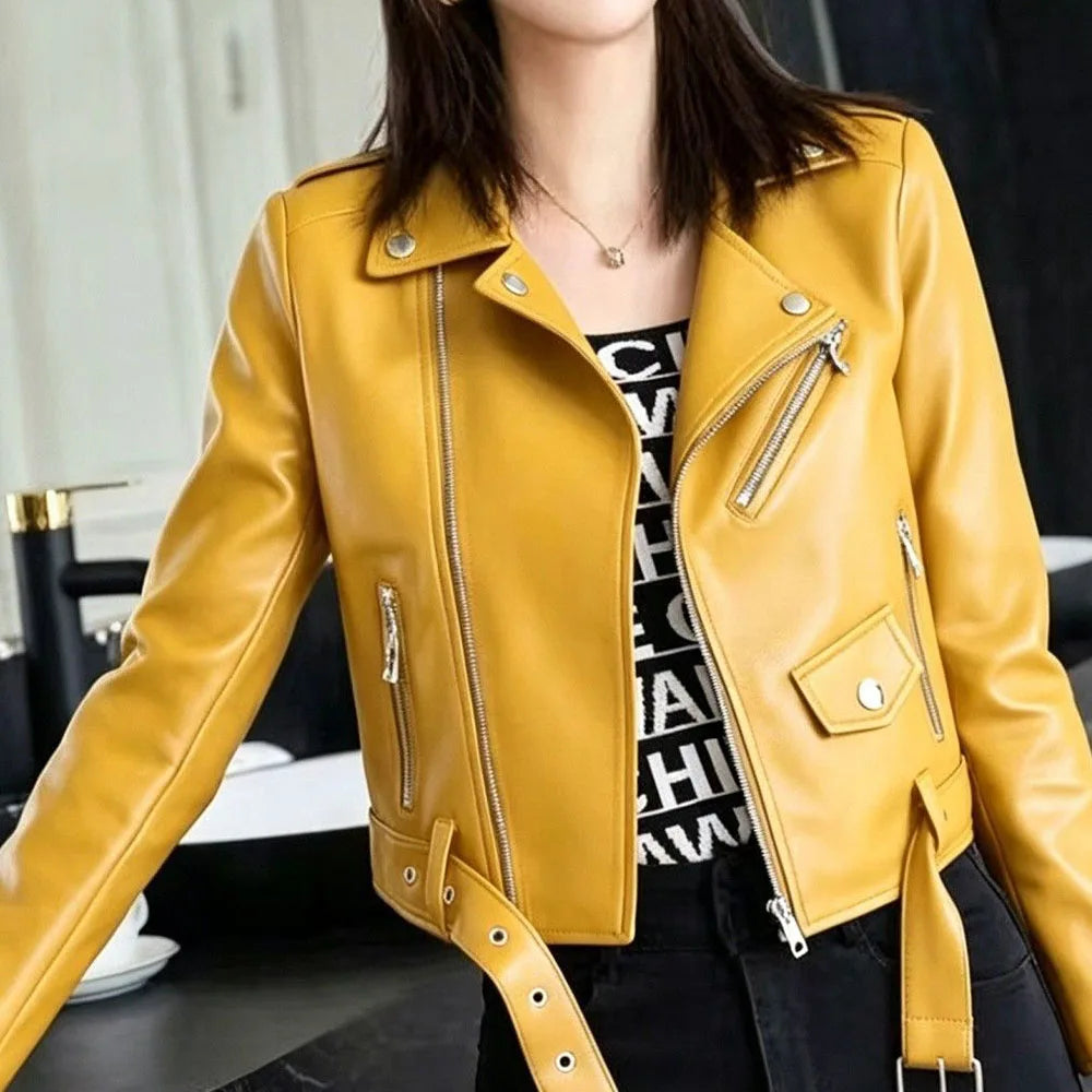 2026 autumn winter new women's PU leather jacket locomotive suit Maillard lapel large size women's leather jacket jacket women