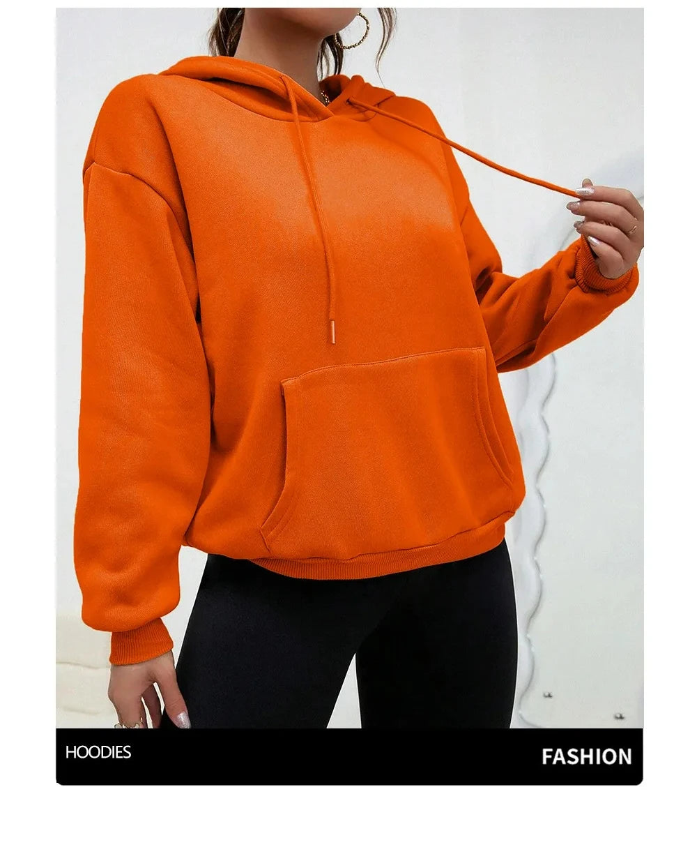 Attention Funny Phrases Prints Hoodies Women Winter Fleece Warm Pullover Loose Pocket Sweatshirt Casual Sporty Woman Clothes