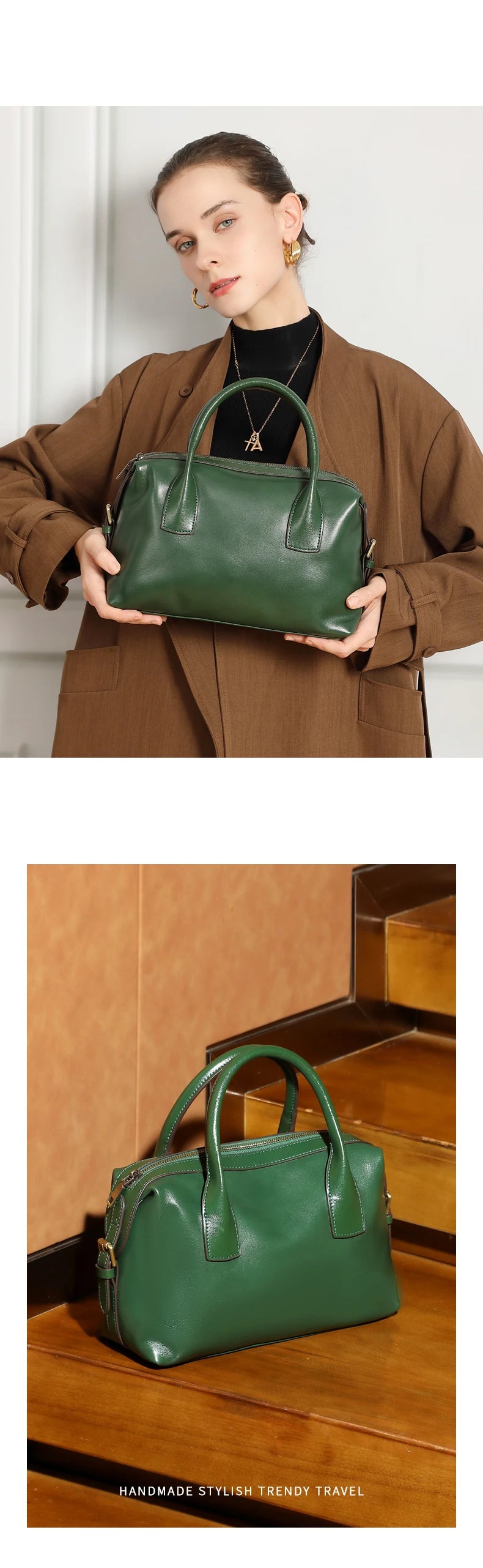 BURMINSA Genuine Cowhide Leather Handbags For Women Retro Pillow Top Handle Bags Bowling Daily Work Crossbody Shoulder Purses