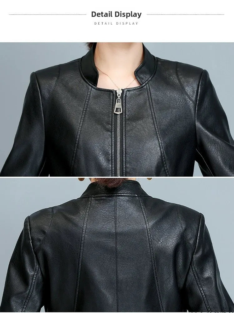 Real Leather Biker Jacket Women's Short Style 2026 Spring Autumn New Korean Version Slim Fit Stand Collar Miniature Coat