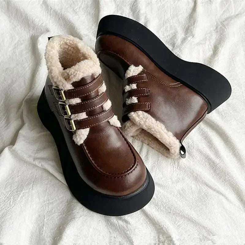 Lace-up Elegant With Medium Heels Padded Women's Snow Boots Laces Ladies Shoes Y2k Protective Plush Comfortable High Quality 39
