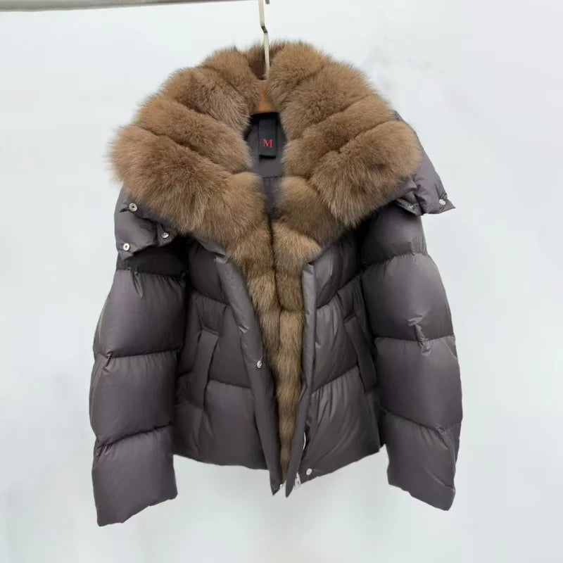 Winter new women's large furCollar thickened warm white gooseDown coat y2k high-quality fashionable detachable sleeveDown jacket