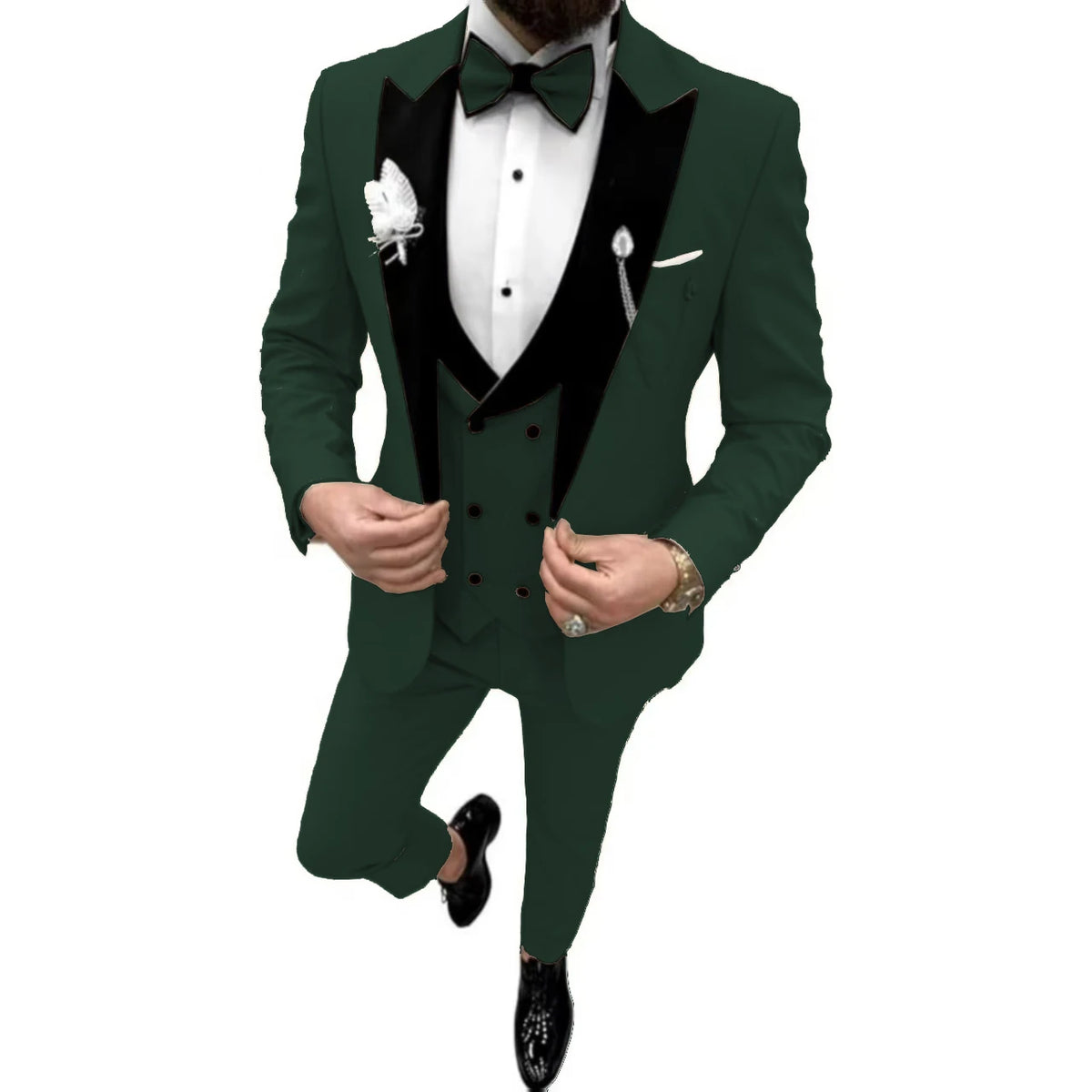 Elegant Men Suit Customized 3 Piece Blazer Vest and Pants Set Tuxedo Suits for Men Velvet Peak Lapel Formal Men Suit for Wedding